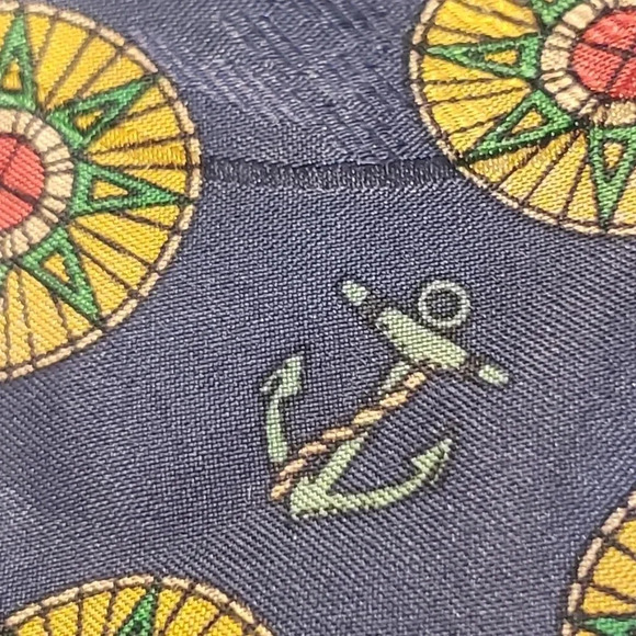 Luca Castelli Silk Nautical  Theme Tie Navy Blue Green Anchors Compass - Picture 6 of 12